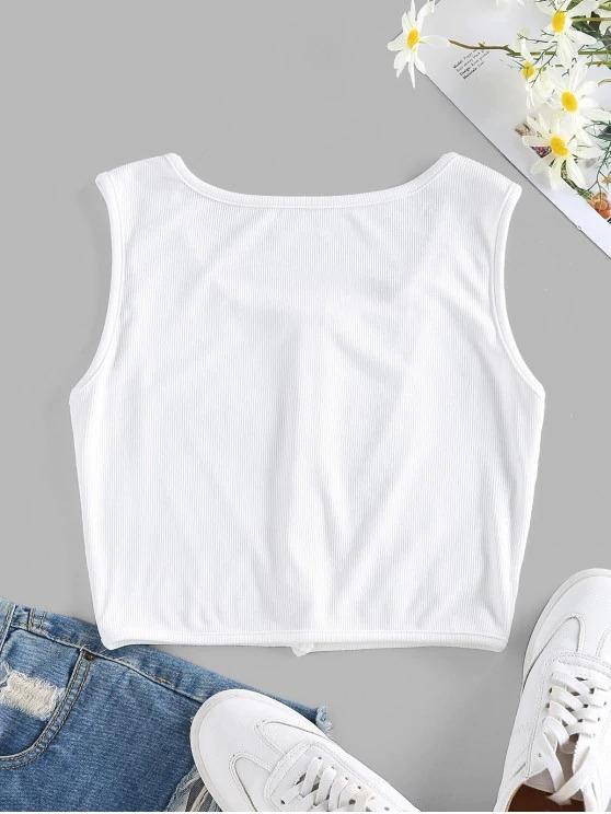 Ribbed Button Up Crop Tank Top - INS | Online Fashion Free Shipping Clothing, Dresses, Tops, Shoes