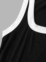 Ribbed Contrast Trim Scoop Neck Tank Top - INS | Online Fashion Free Shipping Clothing, Dresses, Tops, Shoes