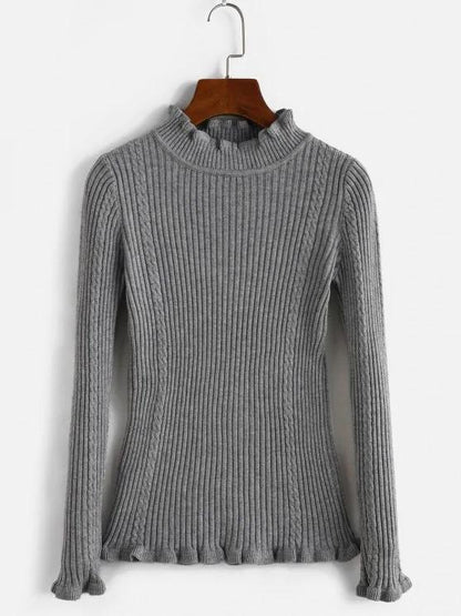 Ribbed High Neck Slim Lettuce Sweater - INS | Online Fashion Free Shipping Clothing, Dresses, Tops, Shoes