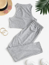 Ribbed Knit Racerback Drawstring Two Piece Pants Set - INS | Online Fashion Free Shipping Clothing, Dresses, Tops, Shoes
