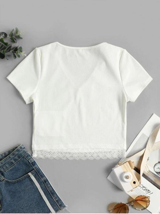 Ribbed Lace Panel Crop Tee - INS | Online Fashion Free Shipping Clothing, Dresses, Tops, Shoes