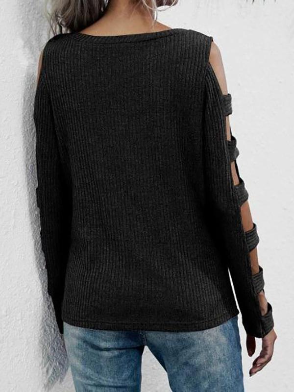 Ribbed Ladder Cutout Sleeves Knitwear - Sweaters - INS | Online Fashion Free Shipping Clothing, Dresses, Tops, Shoes - 02/08/2021 - Autumn - Black
