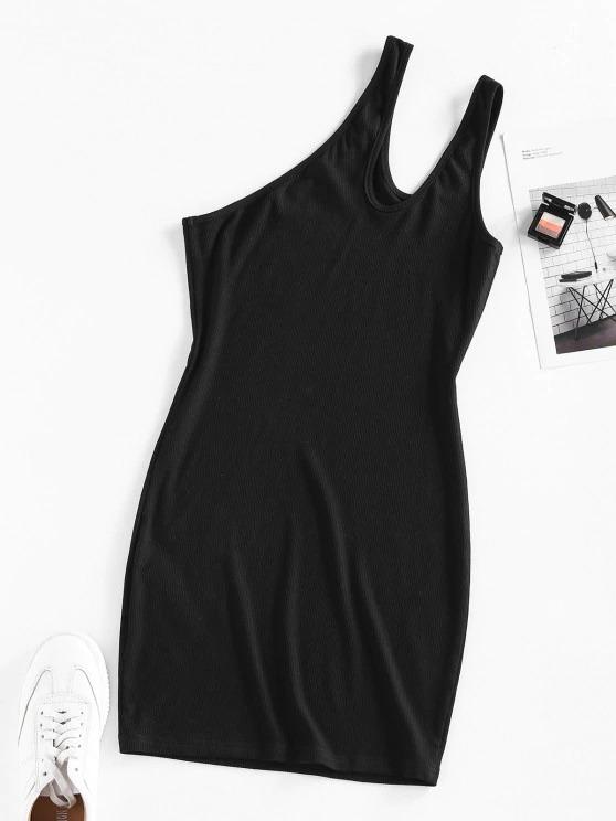Ribbed One Shoulder Cutout Bodycon Dress - Bodycon Dresses - INS | Online Fashion Free Shipping Clothing, Dresses, Tops, Shoes - 02/09/2021 - Black - Bodycon Dresses