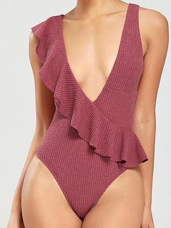 Ribbed Ruffledf Slim One-piece Swimsuit - Swimsuits - INS | Online Fashion Free Shipping Clothing, Dresses, Tops, Shoes - 06/04/2021 - AMZ - L