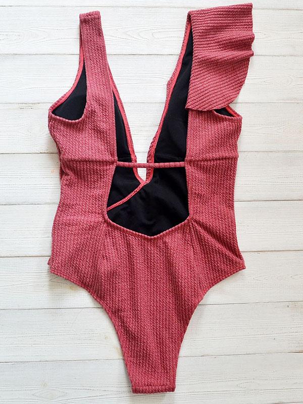 Ribbed Ruffledf Slim One-piece Swimsuit - Swimsuits - INS | Online Fashion Free Shipping Clothing, Dresses, Tops, Shoes - 06/04/2021 - L - M