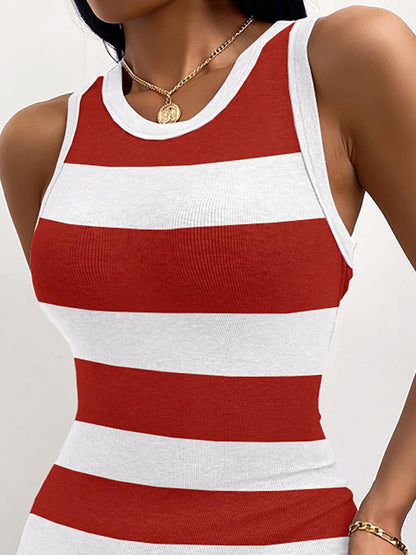 Ribbed Stripe Colorblock Casual Tank Dress - Bodycon Dresses - INS | Online Fashion Free Shipping Clothing, Dresses, Tops, Shoes - 26/04/2021 - Bodycon Dresses - Color_Black