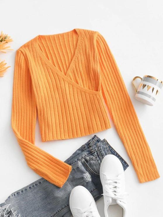 Ribbed Surplice Slim Knit Sweater - INS | Online Fashion Free Shipping Clothing, Dresses, Tops, Shoes