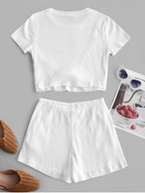 Ribbed Twisted Pocket Shorts Set - INS | Online Fashion Free Shipping Clothing, Dresses, Tops, Shoes