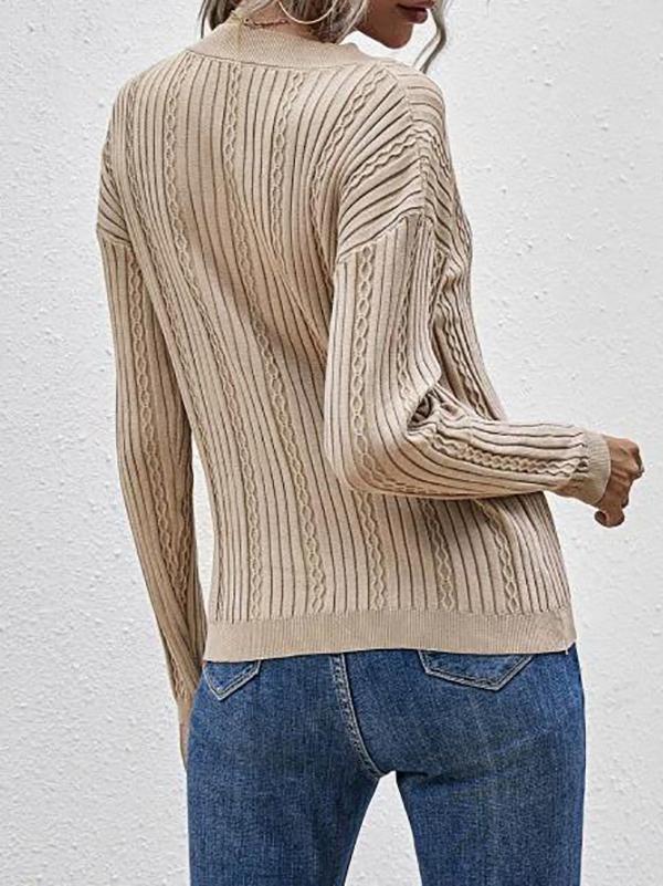 Ribbed V Neck Drop Shoulder Plain Sweater - Sweaters - INS | Online Fashion Free Shipping Clothing, Dresses, Tops, Shoes - 02/07/2021 - Autumn - Casual