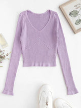 Ribbed V Neck Slim Knitwear - INS | Online Fashion Free Shipping Clothing, Dresses, Tops, Shoes