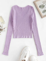 Ribbed V Neck Slim Knitwear - INS | Online Fashion Free Shipping Clothing, Dresses, Tops, Shoes