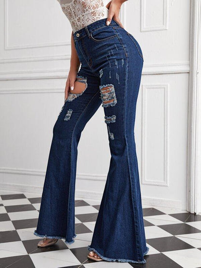 Ripped Detail Raw Hem Flare Leg Jeans - INS | Online Fashion Free Shipping Clothing, Dresses, Tops, Shoes