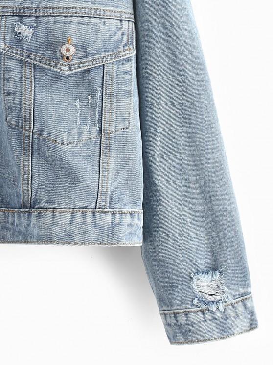Ripped Flap Pocket Drop Shoulder Jean Jacket - INS | Online Fashion Free Shipping Clothing, Dresses, Tops, Shoes