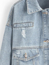 Ripped Flap Pocket Drop Shoulder Jean Jacket - INS | Online Fashion Free Shipping Clothing, Dresses, Tops, Shoes