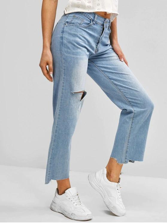Ripped Frayed Hem Straight Jeans - INS | Online Fashion Free Shipping Clothing, Dresses, Tops, Shoes