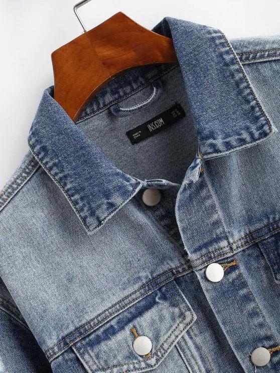 Ripped Frayed Pocket Trucker Denim Jacket - INS | Online Fashion Free Shipping Clothing, Dresses, Tops, Shoes