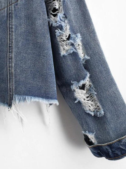 Ripped Frayed Pocket Trucker Denim Jacket - INS | Online Fashion Free Shipping Clothing, Dresses, Tops, Shoes