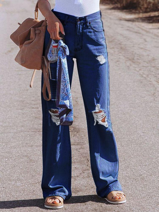 Ripped High-Rise Wide-Leg Casual Jeans - Jeans - INS | Online Fashion Free Shipping Clothing, Dresses, Tops, Shoes - 14/07/2021 - 30-40 - Bottom