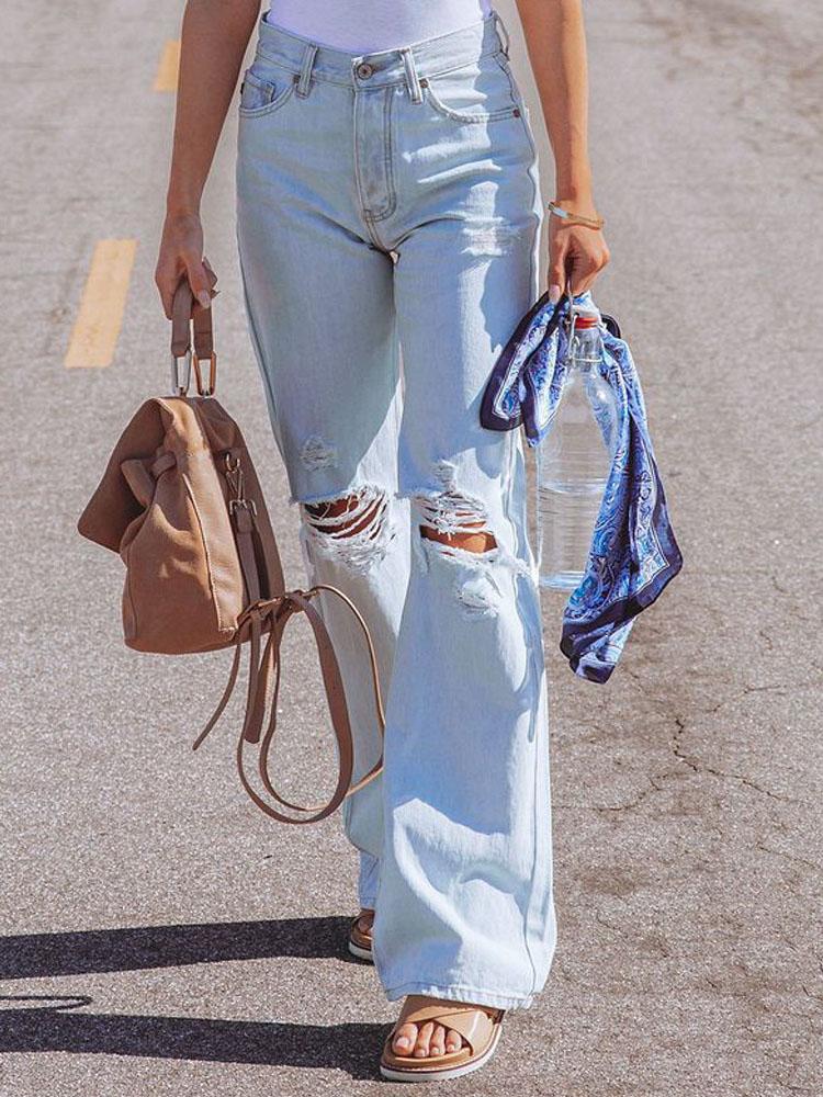 Ripped High-Rise Wide-Leg Casual Jeans - Jeans - INS | Online Fashion Free Shipping Clothing, Dresses, Tops, Shoes - 14/07/2021 - 30-40 - Bottom
