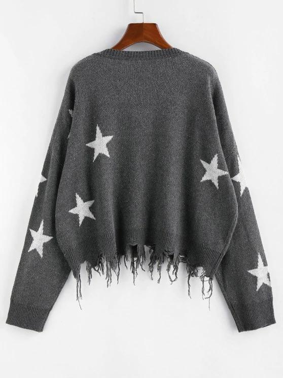 Ripped Stars Jacquard Sweater - INS | Online Fashion Free Shipping Clothing, Dresses, Tops, Shoes