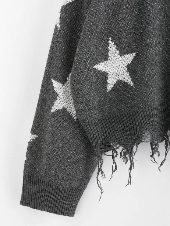 Ripped Stars Jacquard Sweater - INS | Online Fashion Free Shipping Clothing, Dresses, Tops, Shoes