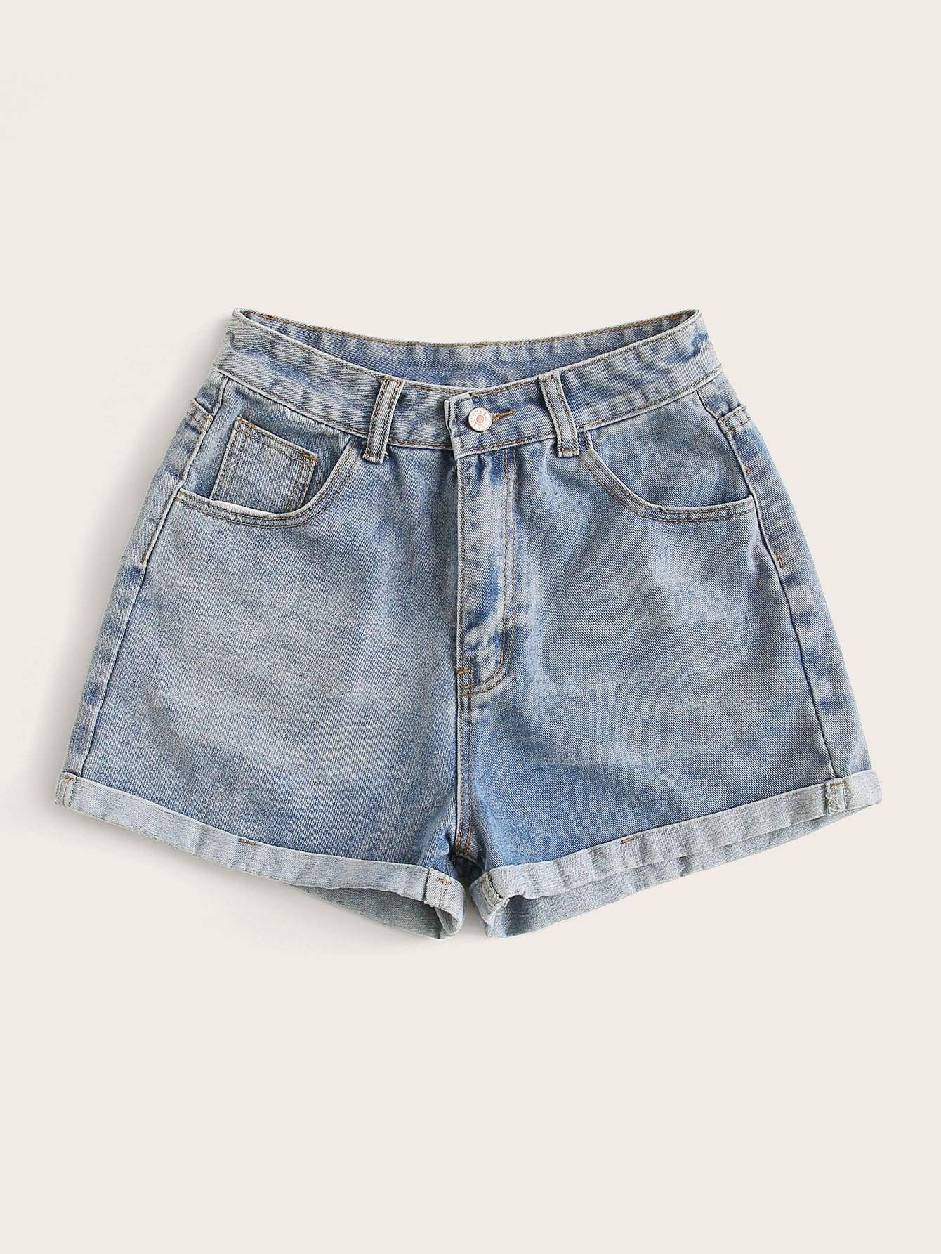 Rolled High-Rise Denim Shorts - INS | Online Fashion Free Shipping Clothing, Dresses, Tops, Shoes