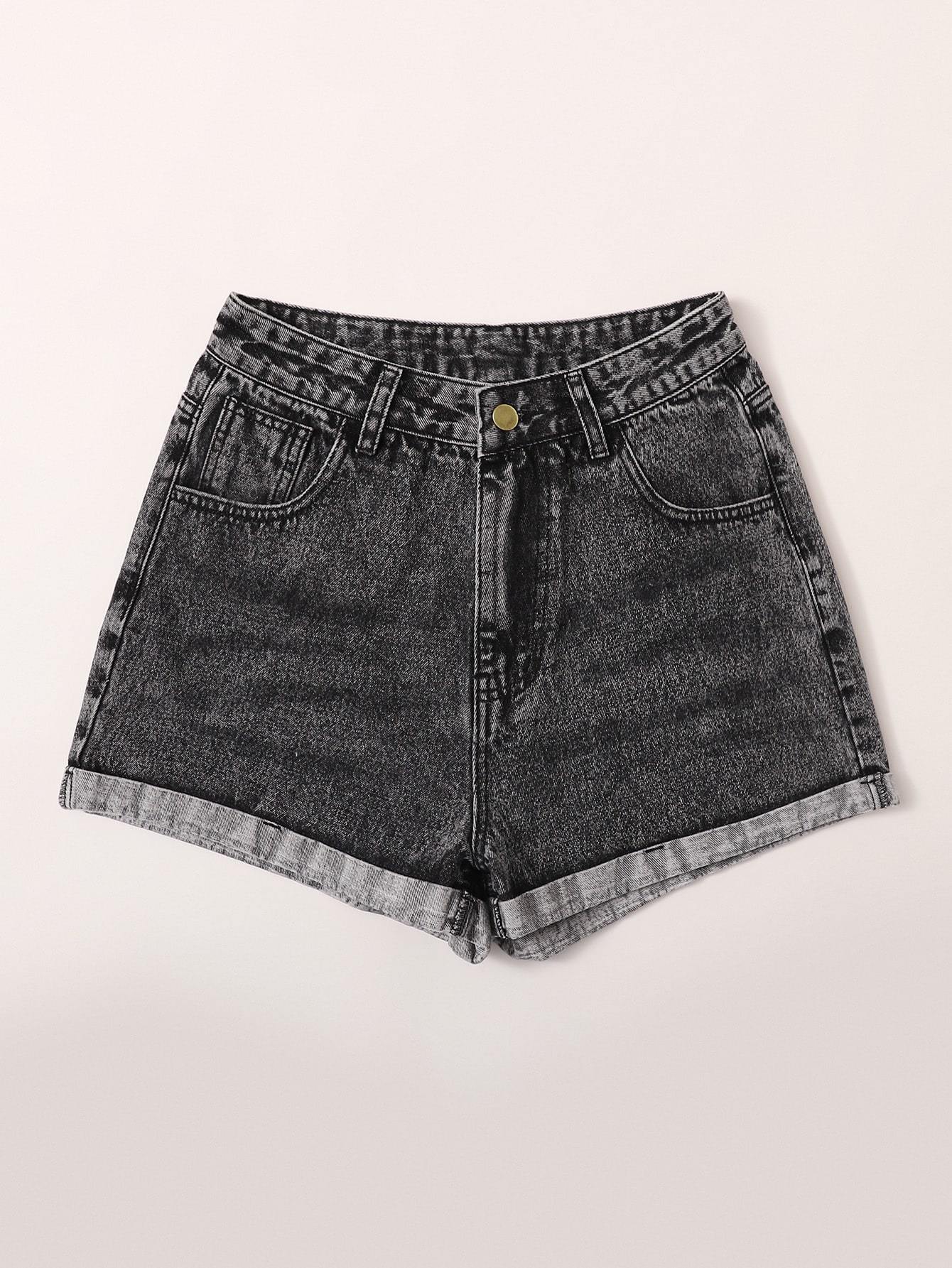 Rolled High-Rise Denim Shorts - INS | Online Fashion Free Shipping Clothing, Dresses, Tops, Shoes