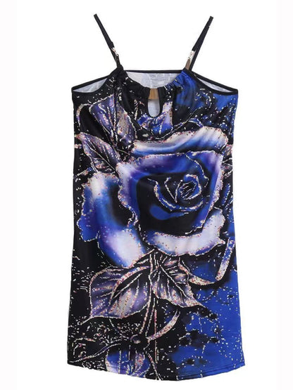 Rose Print Halter Sleeveless Casual Dress - Mini Dresses - INS | Online Fashion Free Shipping Clothing, Dresses, Tops, Shoes - 01/07/2021 - 20-30 - Category_Mini Dresses