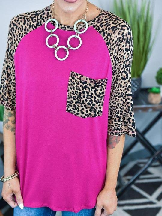 Round neck casual leopard print T-shirt - INS | Online Fashion Free Shipping Clothing, Dresses, Tops, Shoes