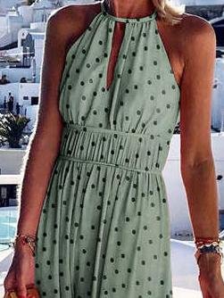 Round Neck Halter Open Back Print Dress - Maxi Dresses - INS | Online Fashion Free Shipping Clothing, Dresses, Tops, Shoes - 20-30 - 23/06/2021 - color-green