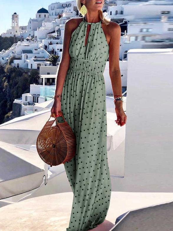 Round Neck Halter Open Back Print Dress - Maxi Dresses - INS | Online Fashion Free Shipping Clothing, Dresses, Tops, Shoes - 20-30 - 23/06/2021 - color-green