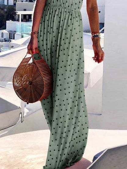 Round Neck Halter Open Back Print Dress - Maxi Dresses - INS | Online Fashion Free Shipping Clothing, Dresses, Tops, Shoes - 20-30 - 23/06/2021 - color-green