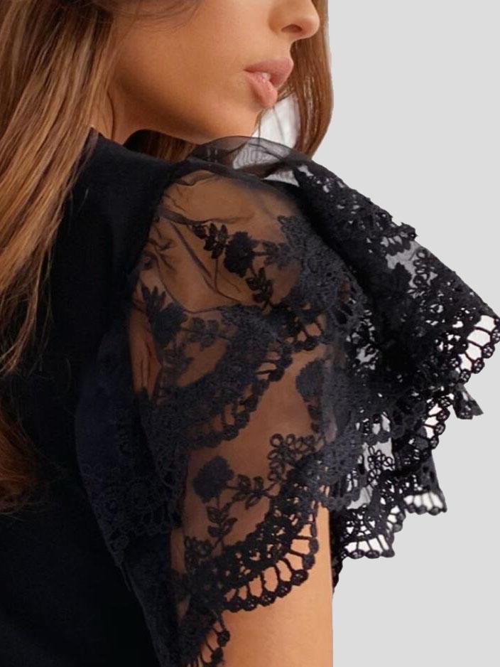 Round Neck Lace Short Sleeve T-Shirt - T-Shirts - INS | Online Fashion Free Shipping Clothing, Dresses, Tops, Shoes - 10-20 - 12/07/2021 - Category_T-Shirts