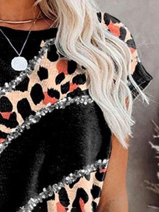 Round Neck Leopard Print Short-sleeved T-shirt - T-shirts - INS | Online Fashion Free Shipping Clothing, Dresses, Tops, Shoes - 03/07/2021 - 10-20 - color-black