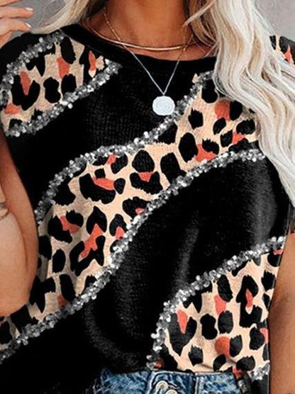 Round Neck Leopard Print Short-sleeved T-shirt - T-shirts - INS | Online Fashion Free Shipping Clothing, Dresses, Tops, Shoes - 03/07/2021 - 10-20 - color-black