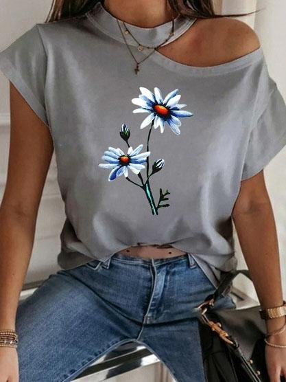 Round Neck Off-shoulder Casual T-shirt - T-shirts - INS | Online Fashion Free Shipping Clothing, Dresses, Tops, Shoes - 10-20 - 28/06/2021 - color-black