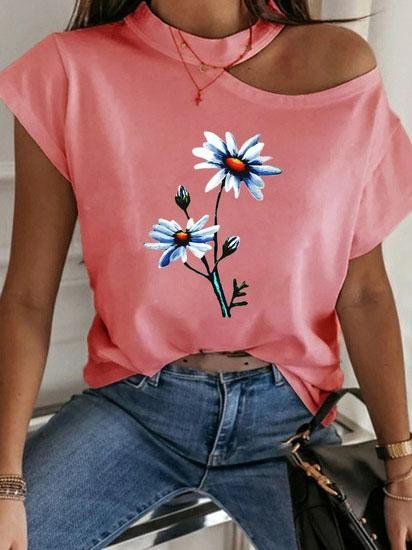 Round Neck Off-shoulder Casual T-shirt - T-shirts - INS | Online Fashion Free Shipping Clothing, Dresses, Tops, Shoes - 10-20 - 28/06/2021 - color-black