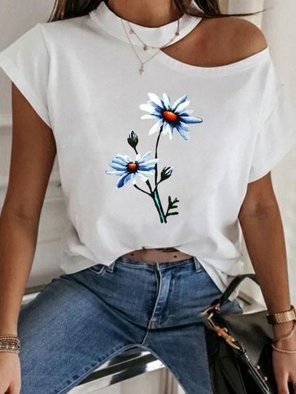 Round Neck Off-shoulder Casual T-shirt - T-shirts - INS | Online Fashion Free Shipping Clothing, Dresses, Tops, Shoes - 10-20 - 28/06/2021 - color-black