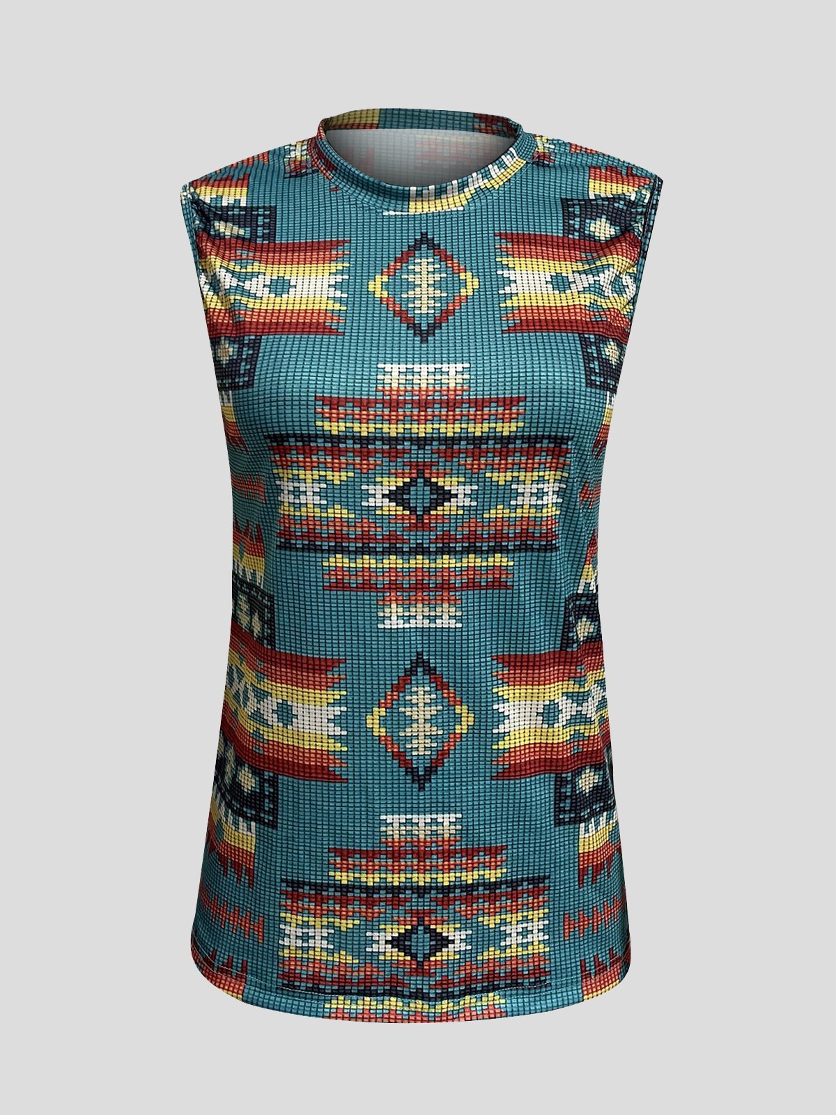 Round Neck Pullover Ethnic Print Tank Top - Tank Tops - INS | Online Fashion Free Shipping Clothing, Dresses, Tops, Shoes - 07/07/2021 - 20-30 - color-apricot