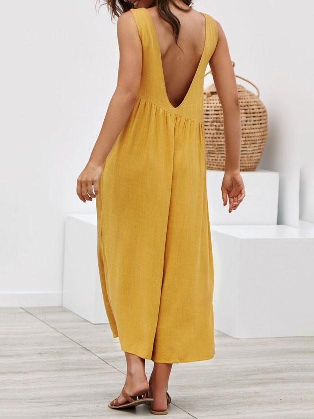 Round Neck Sleeveless Pocket Vest Jumpsuit - Jumpsuits & Rompers - INS | Online Fashion Free Shipping Clothing, Dresses, Tops, Shoes - 16/07/2021 - 20-30 - Bottom