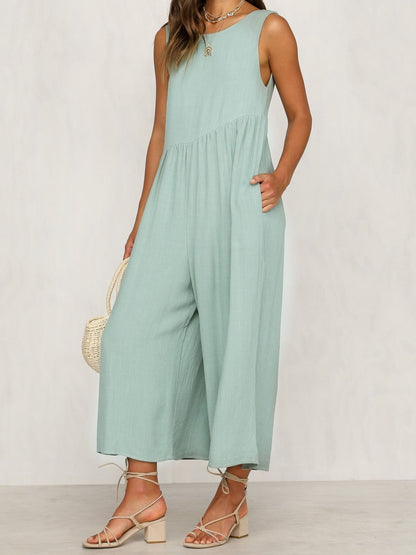 Round Neck Sleeveless Pocket Vest Jumpsuit - Jumpsuits & Rompers - INS | Online Fashion Free Shipping Clothing, Dresses, Tops, Shoes - 16/07/2021 - 20-30 - Bottom