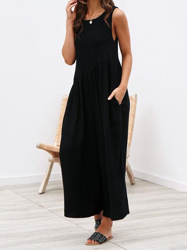 Round Neck Sleeveless Pocket Vest Jumpsuit - Jumpsuits & Rompers - INS | Online Fashion Free Shipping Clothing, Dresses, Tops, Shoes - 16/07/2021 - 20-30 - Bottom