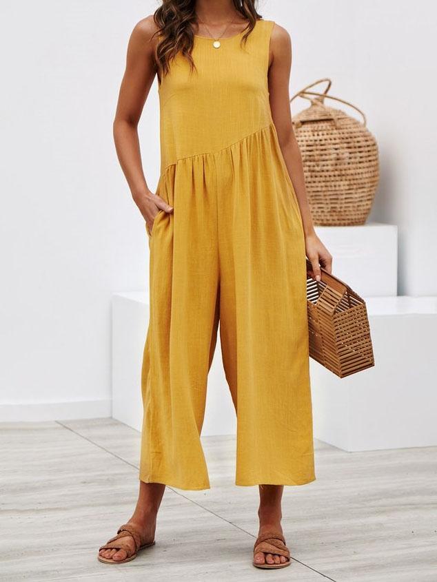 Round Neck Sleeveless Pocket Vest Jumpsuit - Jumpsuits & Rompers - INS | Online Fashion Free Shipping Clothing, Dresses, Tops, Shoes - 16/07/2021 - 20-30 - Bottom