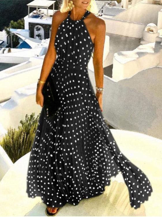 Round Neck Sleeveless Polka Dot Print Dress - Maxi Dresses - INS | Online Fashion Free Shipping Clothing, Dresses, Tops, Shoes - 30-40 - 30/07/2021 - Category_Maxi Dresses