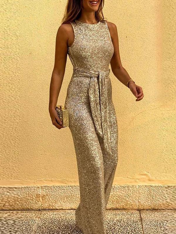 Round Neck Sleeveless Sequin Jumpsuit - Jumpsuits & Rompers - INS | Online Fashion Free Shipping Clothing, Dresses, Tops, Shoes - 16/06/2021 - 30-40 - Bottom