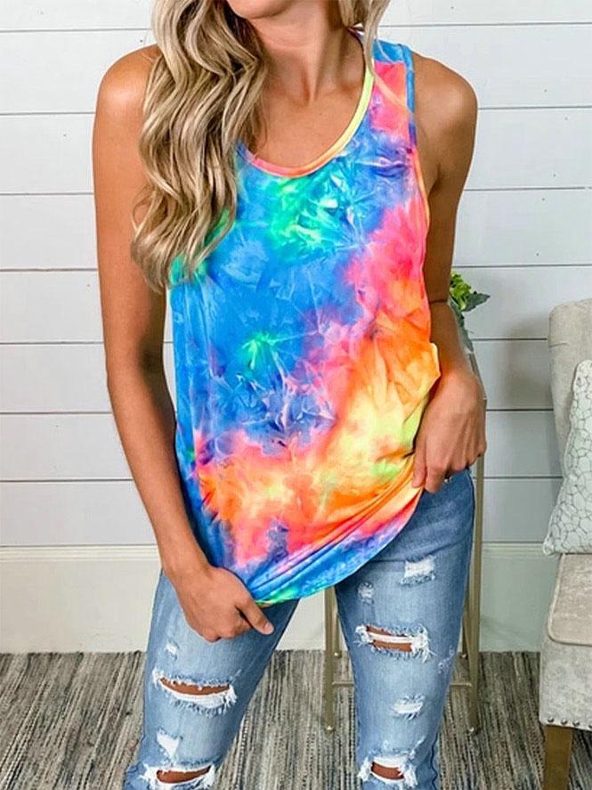 Round Neck Sleeveless Tie-dye Tank Top - Tank Tops - INS | Online Fashion Free Shipping Clothing, Dresses, Tops, Shoes - 10-20 - 29/06/2021 - color-blue