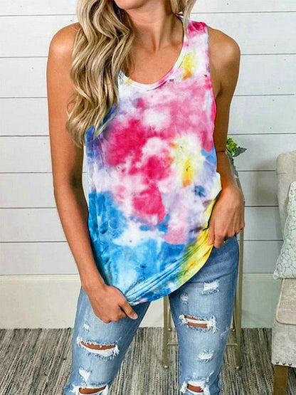 Round Neck Sleeveless Tie-dye Tank Top - Tank Tops - INS | Online Fashion Free Shipping Clothing, Dresses, Tops, Shoes - 10-20 - 29/06/2021 - color-blue