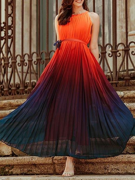 Round Neck Sleeveless Tie Maxi Dress - Maxi Dresses - INS | Online Fashion Free Shipping Clothing, Dresses, Tops, Shoes - 05/06/2021 - Color_Orange - DRE2106050118