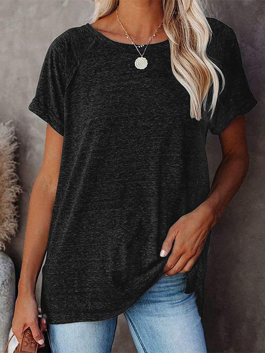 T-shirts - Round Neck Solid Loose Short Sleeve T-shirt - MsDressly