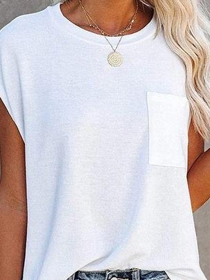 Round Neck Solid T-shirt With Pocket - T-shirts - MsDressly | Online Fashion Free Shipping Clothing, Dresses, Tops, Shoes - 10-20 - 22/06/ - color-blue
